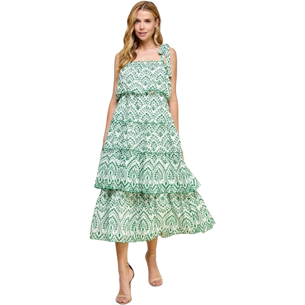 TCEC Green and White Eyelet Midi Dress - Picture 4 of 11